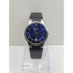 Hamlin Ultra Thin Steel Blue Dial Date Quartz 100 Ft Water Resistant New Battery